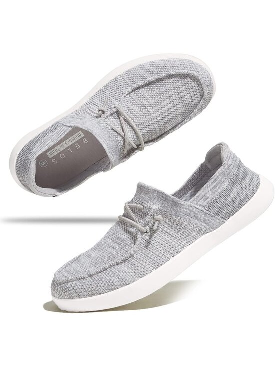 Shoes - Women's Grey Knit Comfortable Lightweight Lace Up Loafers Fashion Sneakers